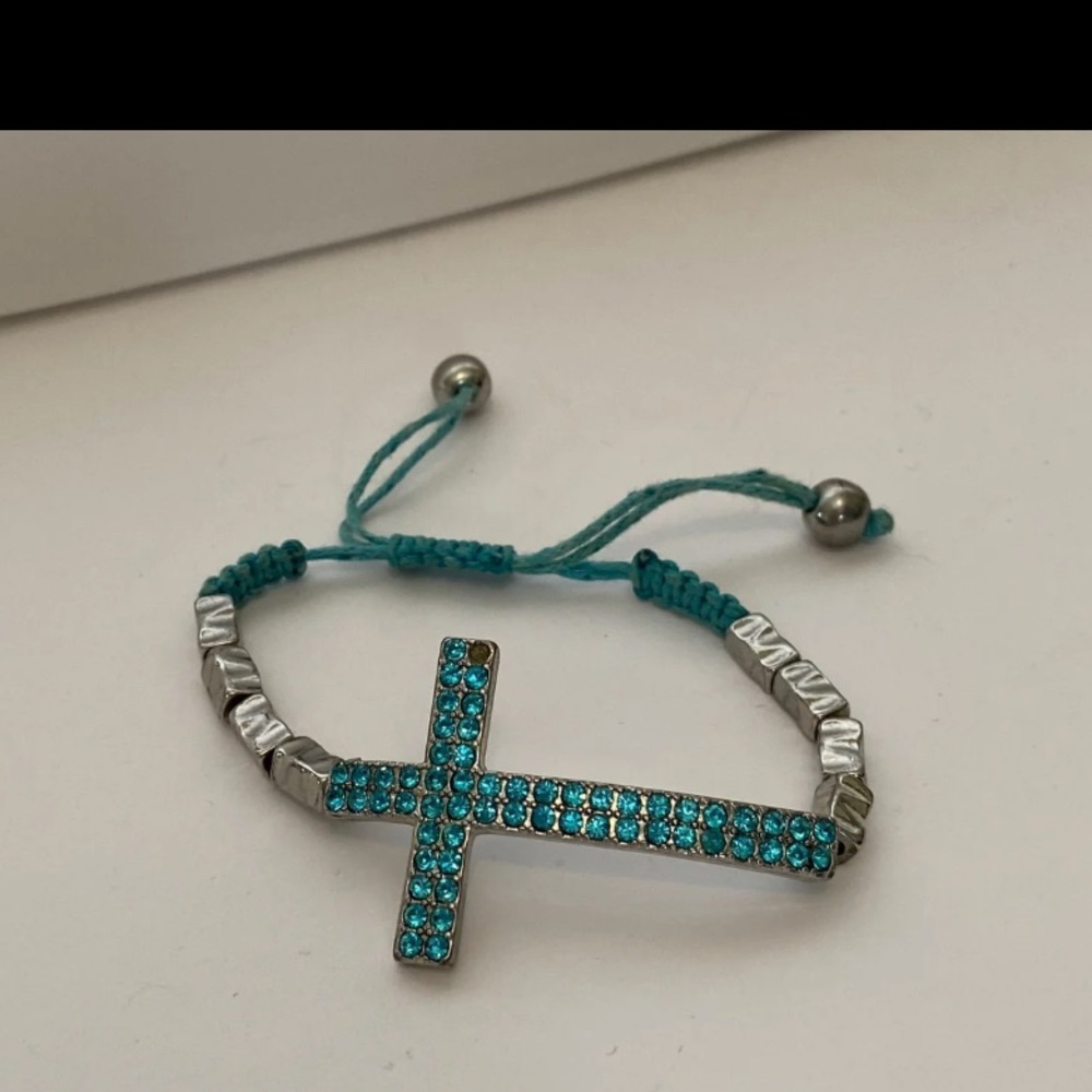 Blue Rhinestone Cross Bracelet